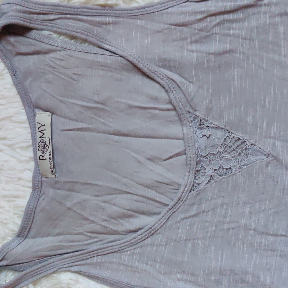ROMY Lace Baby Doll Tank Top Gray, Size Small - Picture 3 of 6